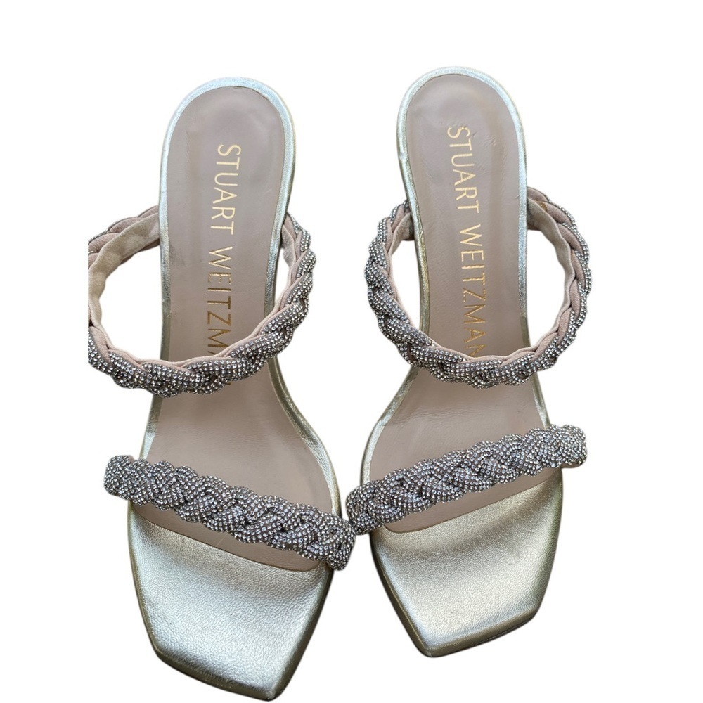 Stuart Weitzman Addison crystal strap Metallic Gold and Silver Heels size 6 - Picture 2 of 9